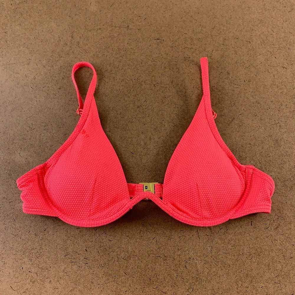 New Look Women's Size 36B Bright Coral Knit Underwire Bikini Swim Top New *Flaw